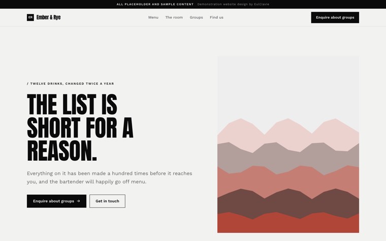 Swiss grid sample website for Ember & Rye, a placeholder cocktail bar