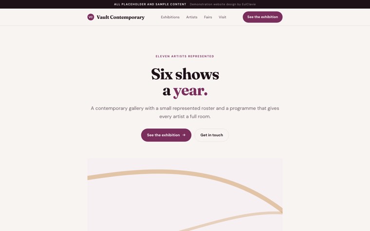Single column sample website for Vault Contemporary, a placeholder art gallery