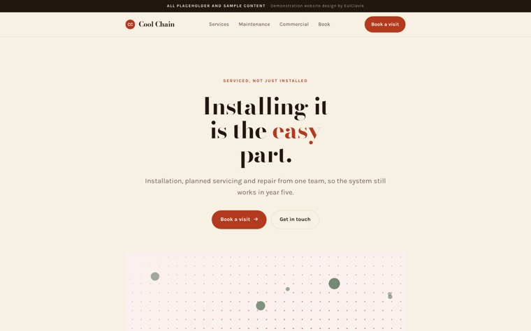 Single column sample website for Cool Chain, a placeholder air conditioning