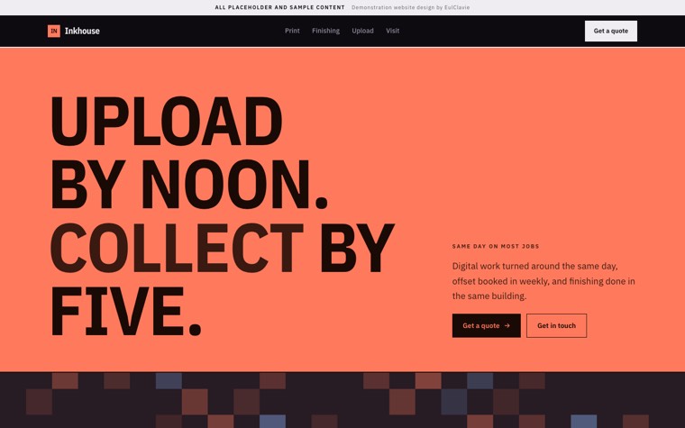 Poster type sample website for Inkhouse, a placeholder print shop