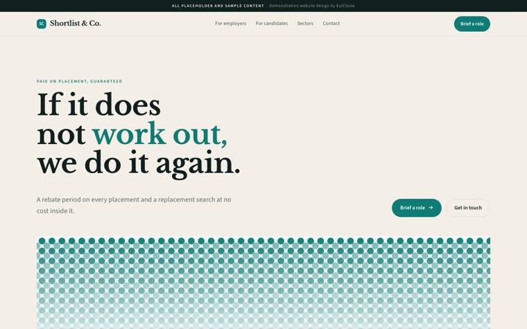 Stacked panels sample website for Shortlist & Co., a placeholder recruitment agency