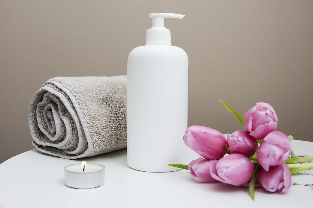 Placeholder still life photograph of spa towels and oils